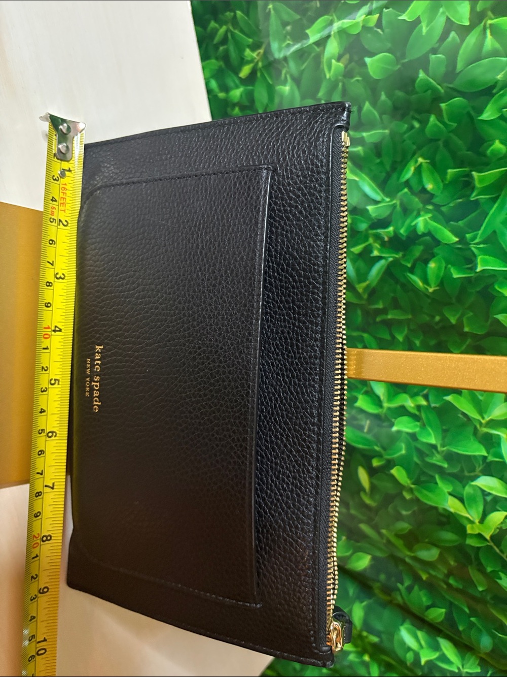 kate spade Black Pebbled Leather Zip Pouch with Gold Hardware
